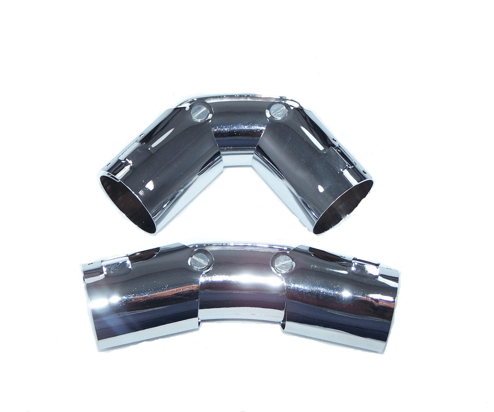 2 x chrome silver metal bay window curtain pole corner bend joint 35mm