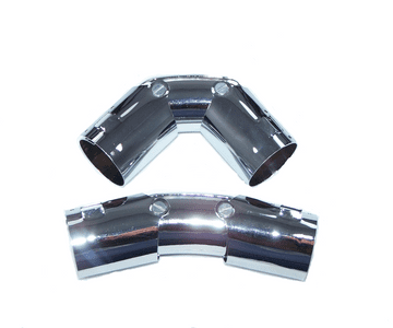 2 x chrome silver metal bay window curtain pole corner bend joint 35mm diameter