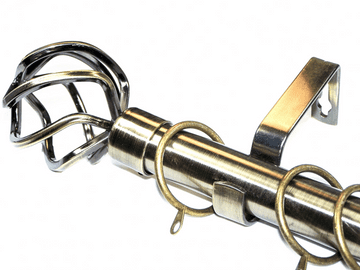25/28mm Antique Brass Extendable Curtain Pole with Twisted Cage Finials 1.2m - 2.1m