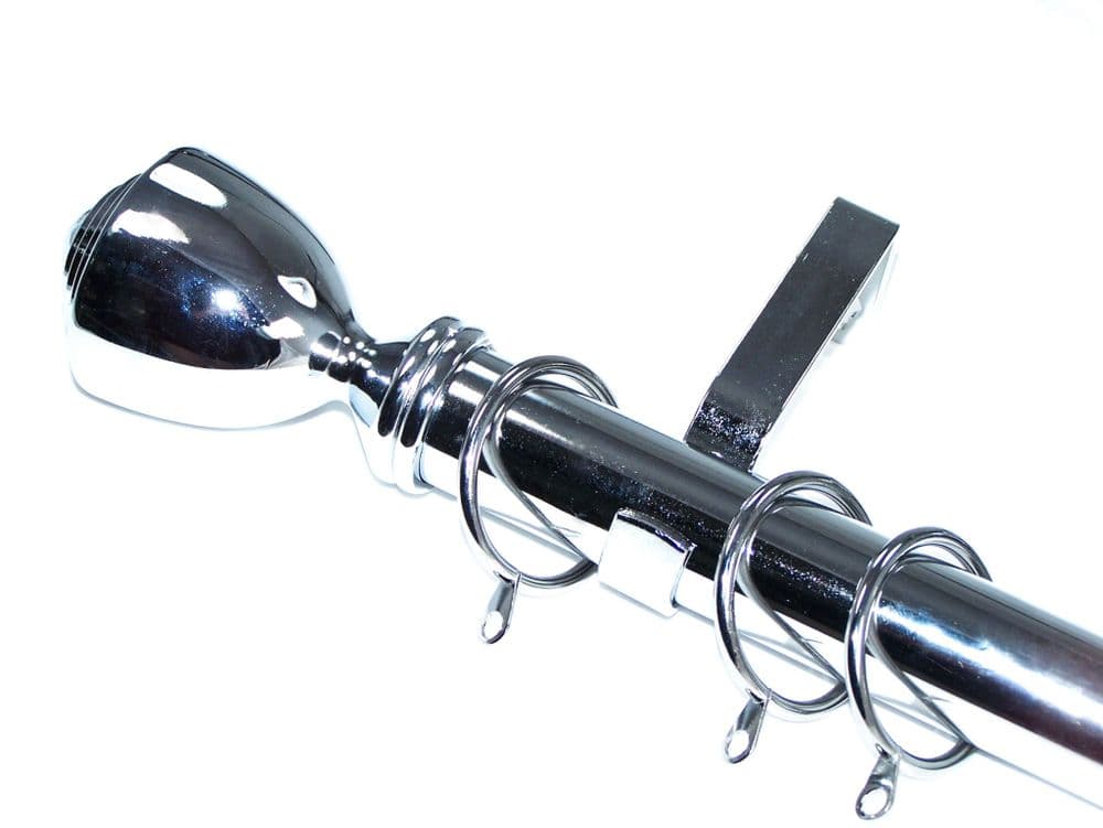 25/28mm Chrome Extendable Curtain Pole with Trophy Finials 1 2m 2 1m