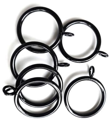 25mm - 28mm Gloss Black Curtain Rings with Circle Hook