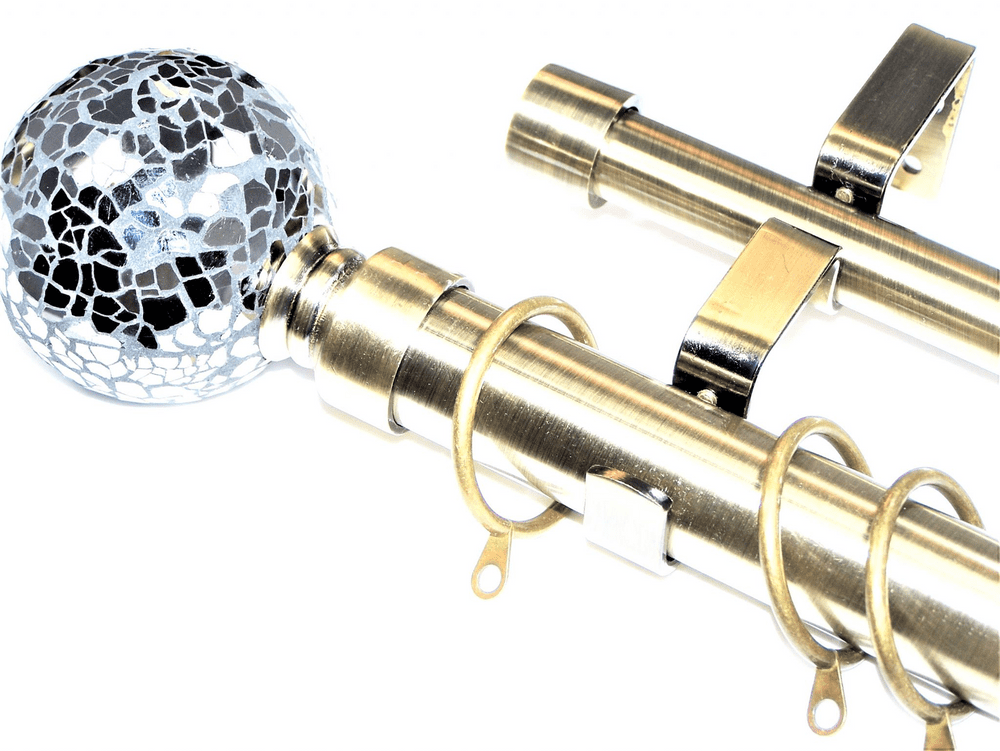 28/19mm Double Antique Brass Extendable Pole Black Mosaic Finials 1 2m 2 1m