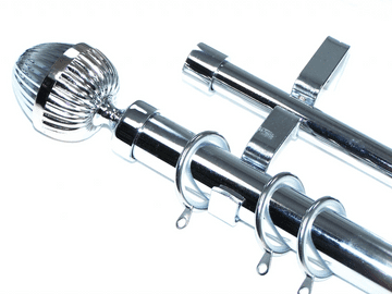 28/19mm Double Chrome Curtain Pole Glider Rings Acorn Finials