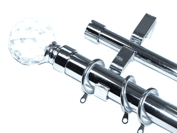 28/19mm Double Chrome Curtain Pole Glider Rings Crystal Ball Finials