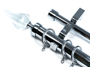 28/19mm Double Chrome Curtain Pole Glider Rings Crystal Spear Finials