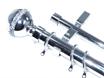 28/19mm Double Chrome Curtain Pole Glider Rings Diamante Stripe Finials