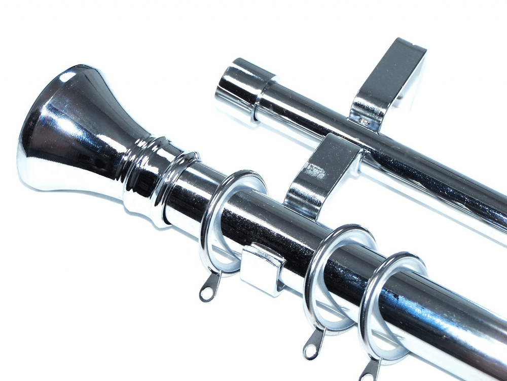 28/19mm Double Chrome Curtain Pole Glider Rings Hammerhead Finials