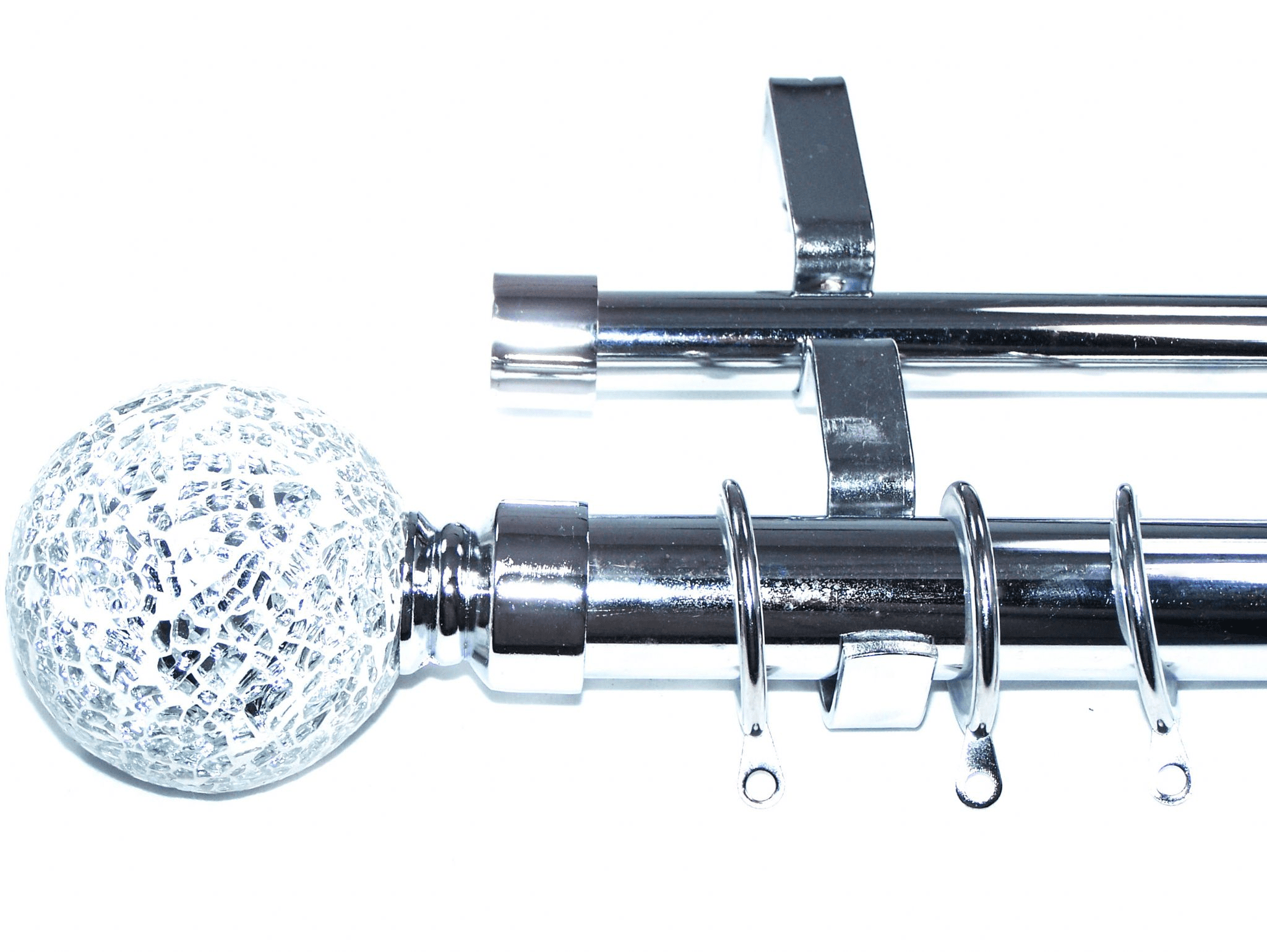 28/19mm Double Chrome Curtain Pole Glider Rings Mosaic Ball Finials