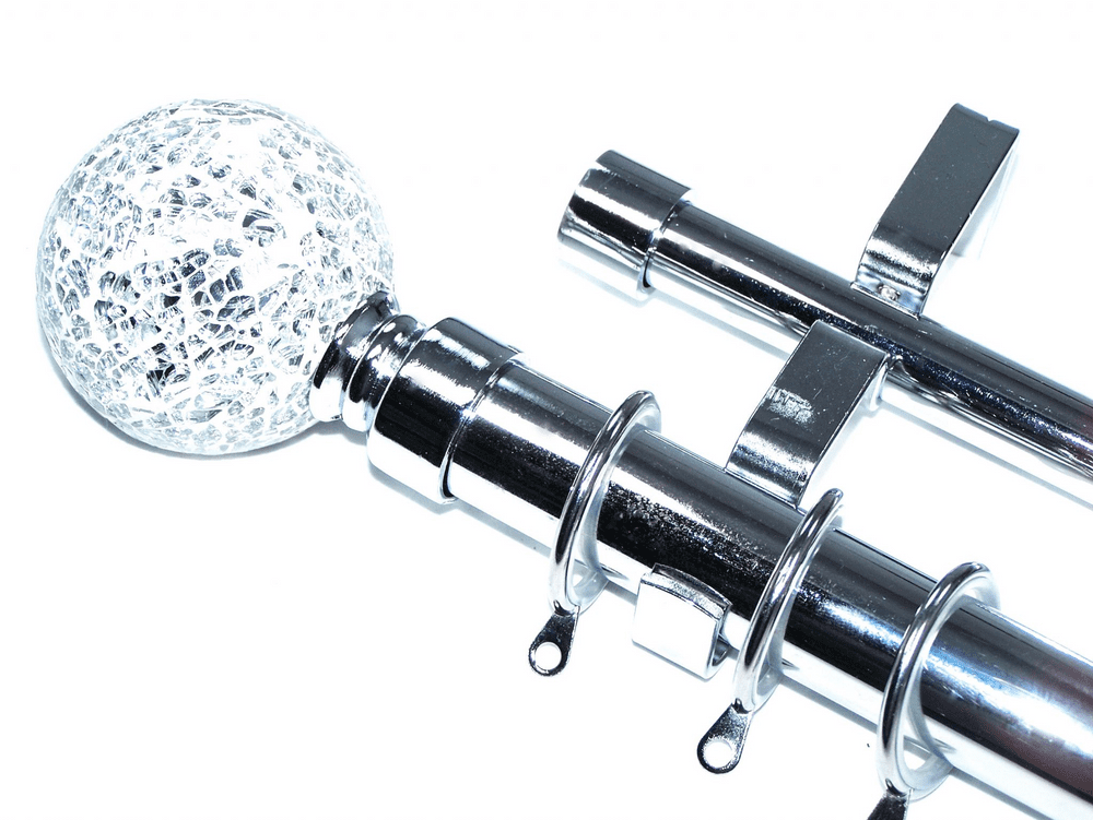 28/19mm Double Chrome Curtain Pole Glider Rings Mosaic Ball Finials