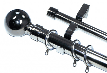 28/19mm Double Graphite Black Nickel Curtain Pole Glider Rings Ball Finials