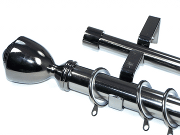 28/19mm Double Graphite Black Nickel Curtain Pole Glider Rings Trophy Finials