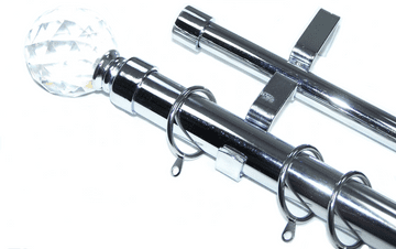28/19mm Double Layer Chrome Curtain Pole Crystal Ball Finials