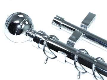 28/19mm Double Layer Chrome Curtain Pole Ribbed Ball Finials