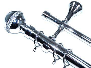 28/19mm Double Layer Designer Chrome Pole Diamante Ball Finials