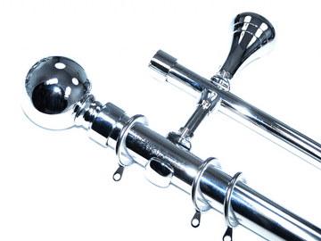 28/19mm Double Layer Designer Chrome Pole Glider Rings & Ball Finials