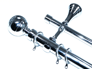 28/19mm Double Layer Designer Chrome Pole Glider Rings Ribbed Ball Finials