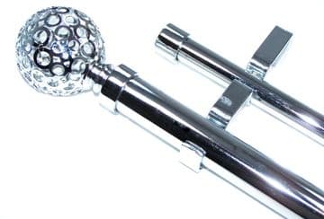 28/19mm Double Layer Eyelet Chrome Curtain Pole Circle Ball Finials