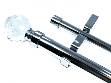 28/19mm Double Layer Eyelet Chrome Curtain Pole Crystal Ball Finials