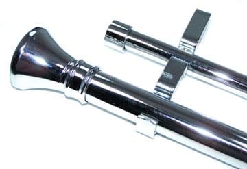 28/19mm Double Layer Eyelet Chrome Curtain Pole Hammerhead Finials