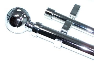 28/19mm Double Layer Eyelet Chrome Curtain Pole Ribbed Ball Finials