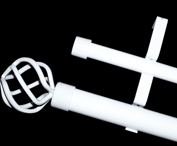 28/19mm Double Layer Gloss White Eyelet Curtain Pole Twisted Cage Finials