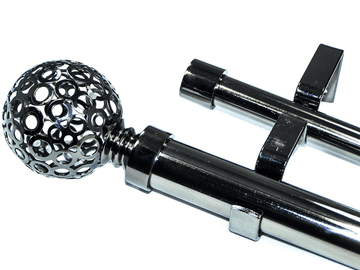 28/19mm Double Layer Graphite Black Eyelet Curtain Pole Circle Ball Finials