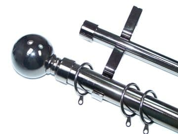 28/19mm Double Layer Graphite Black Nickel Curtain Pole Ribbed Ball Finials