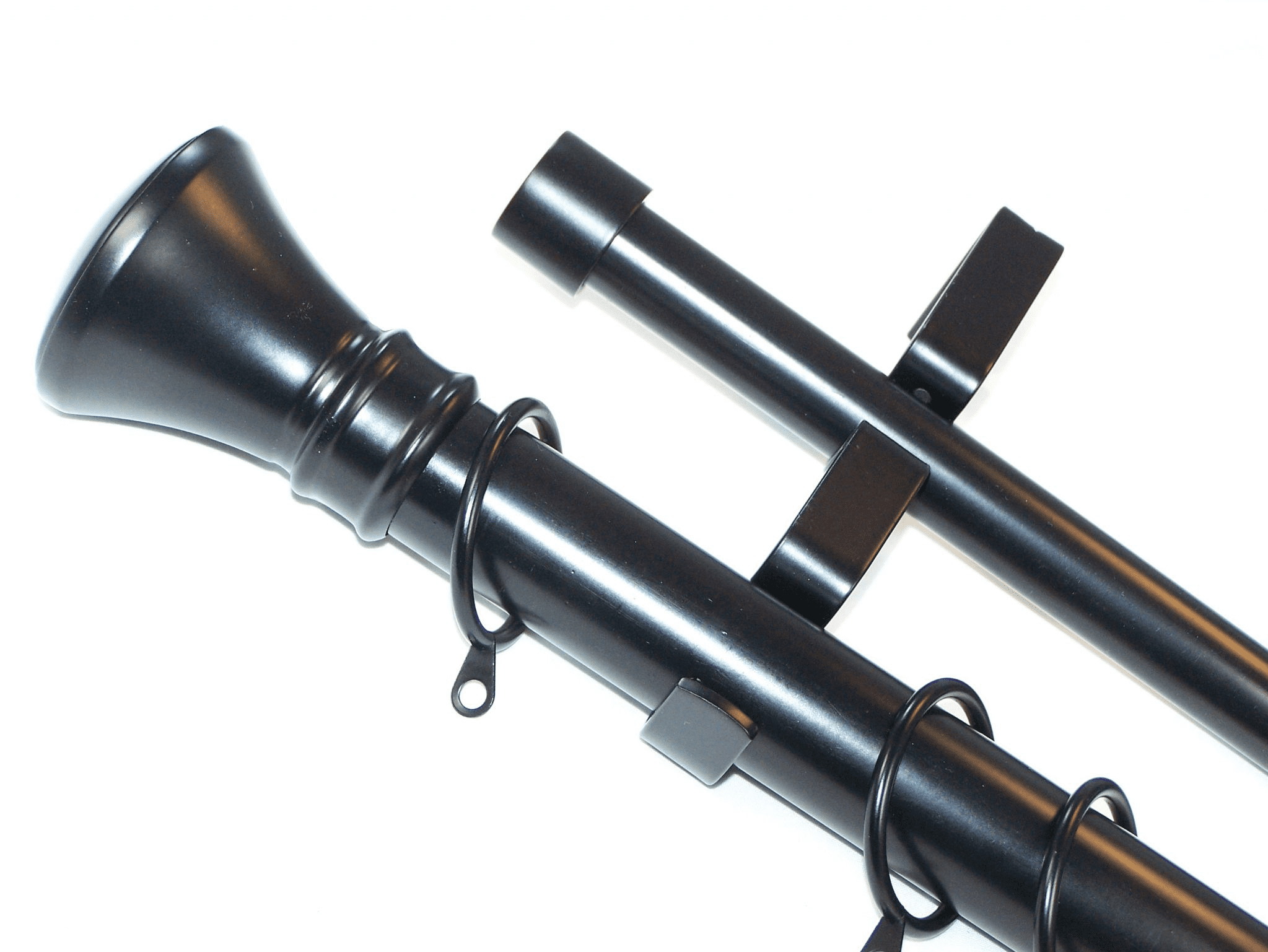 28/19mm Double Layer Matt Black Curtain Pole Hammerhead Finials