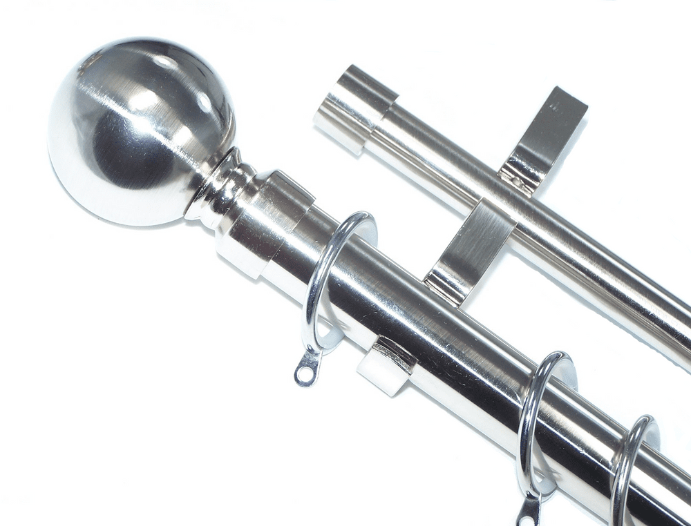 28/19mm Double Stainless Steel Curtain Pole Glider Rings Ball Finials