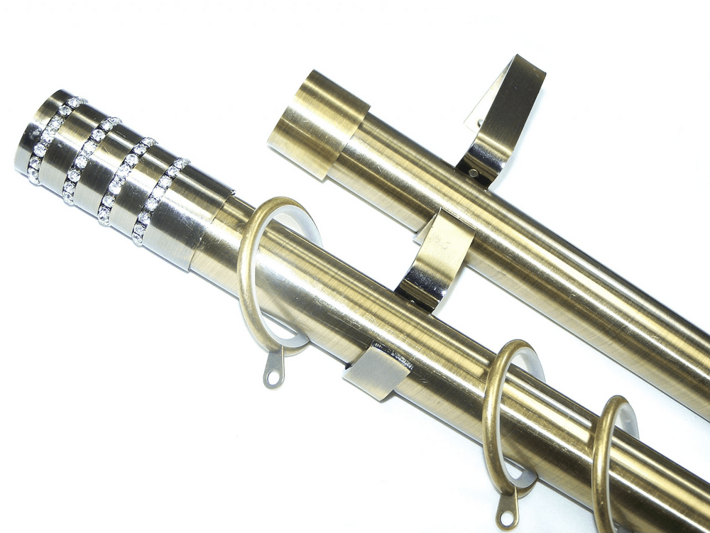 28/28mm Double Layer Antique Brass Curtain Pole Glider Rings Diamante