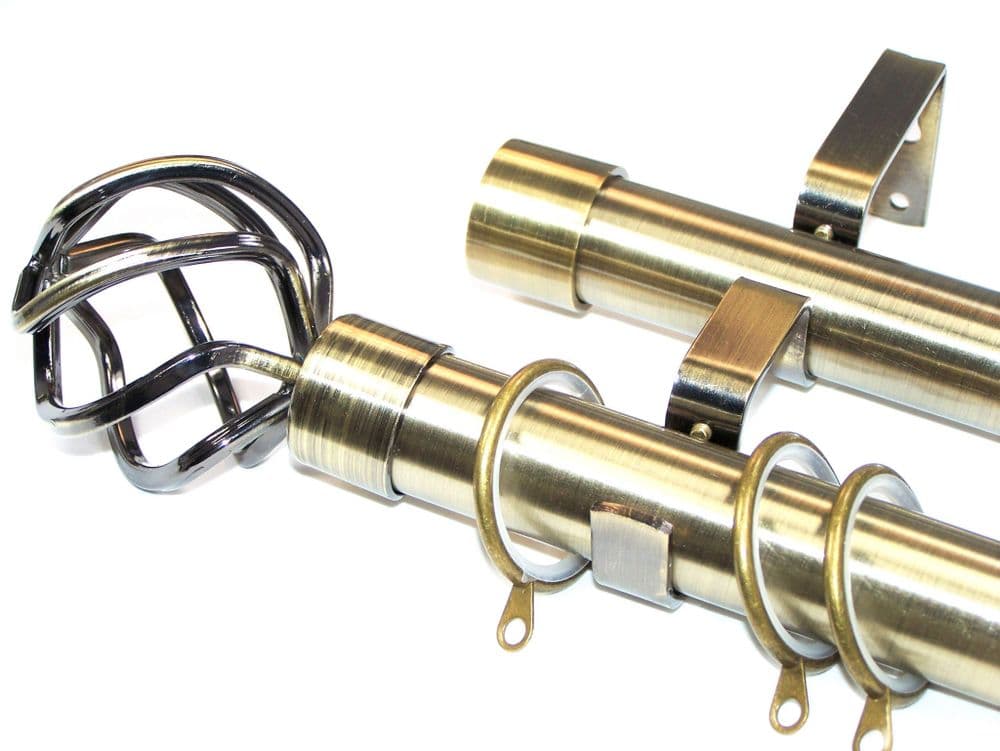 28/28mm Double Layer Antique Brass Curtain Pole Glider Rings Twisted