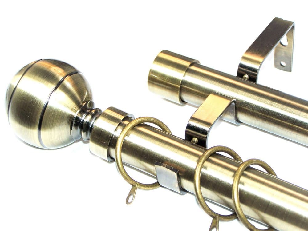 28/28mm Double Layer Antique Brass Curtain Pole Ribbed Ball Finials