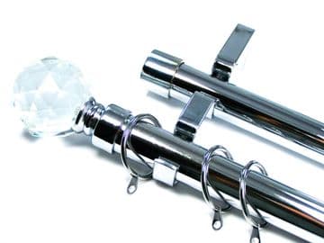 28/28mm Double Layer Chrome Curtain Pole Crystal Ball Finials