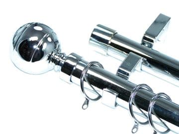 28/28mm Double Layer Chrome Curtain Pole Ribbed Ball Finials