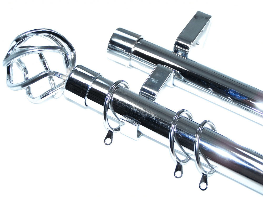 28/28mm Double Layer Chrome Curtain Pole Twisted Cage Finials