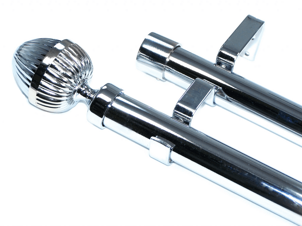 28/28mm Double Layer Chrome Eyelet Curtain Pole Acorn Finials