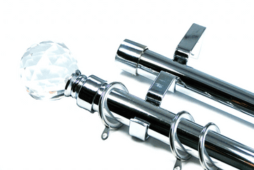 28/28mm Double Layer Chrome Pole Glider Rings Crystal Ball Finials