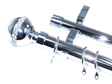 28/28mm Double Layer Chrome Pole Glider Rings Diamante Ball Finials