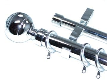 28/28mm Double Layer Chrome Pole Glider Rings Ribbed Ball Finials