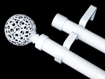 28/28mm Double Layer Gloss White Eyelet Curtain Pole Circle Ball Finials