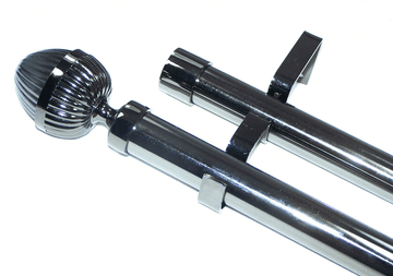 28/28mm Double Layer Graphite Black Eyelet Curtain Pole Acorn Finials