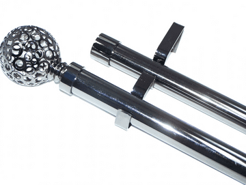 28/28mm Double Layer Graphite Black Eyelet Curtain Pole Circle Ball Finials