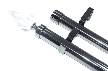 28/28mm Double Layer Graphite Black Eyelet Curtain Pole Crystal Spear Finials