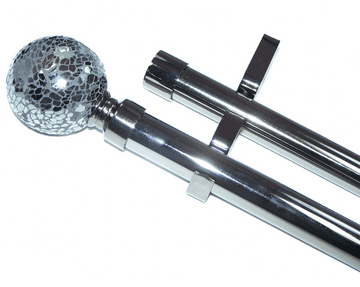 28/28mm Double Layer Graphite Black Eyelet Curtain Pole Mosaic Ball Finials