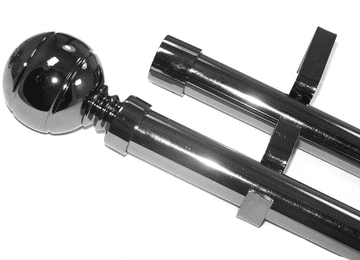 28/28mm Double Layer Graphite Black Eyelet Curtain Pole Ribbed Ball Finials