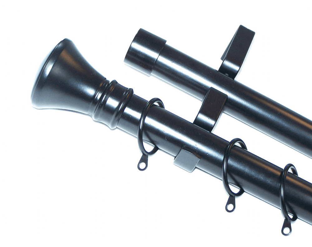 28/28mm Double Layer Matt Black Curtain Pole Hammerhead Finials