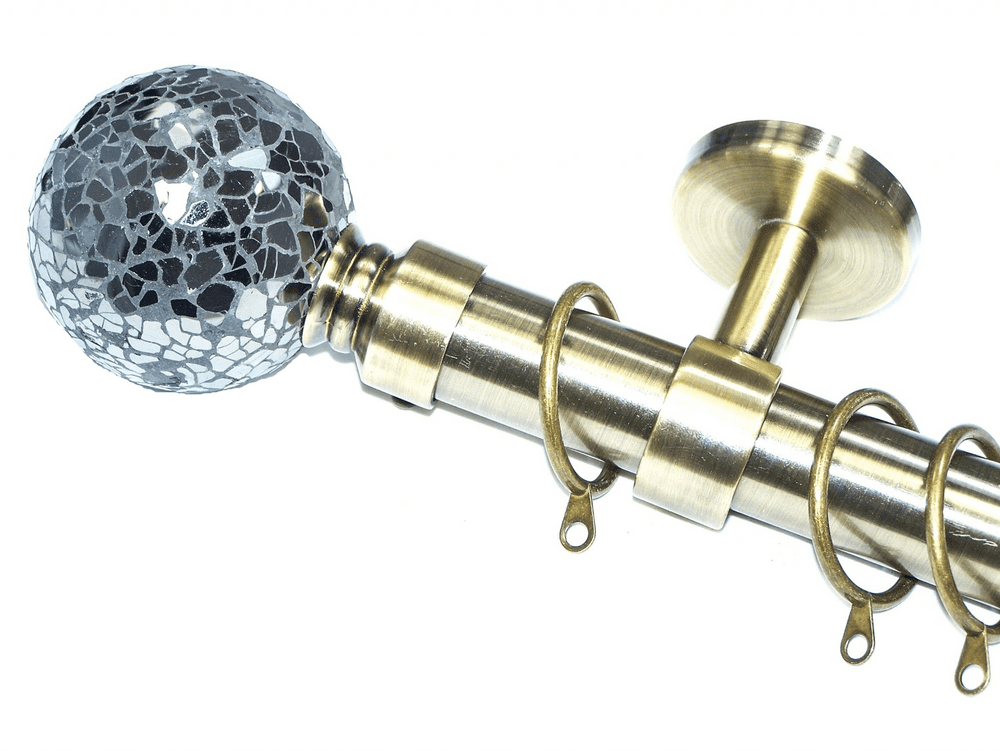 28mm Antique Brass Ceiling Curtain Pole Black Mosaic Finials