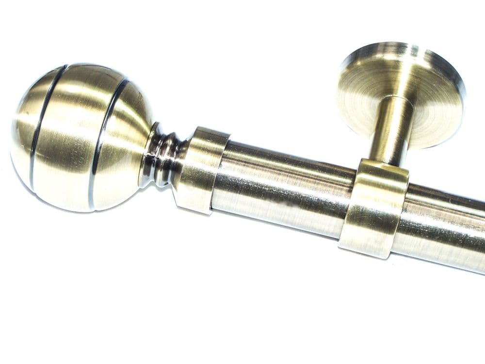 28mm Antique Brass Ceiling Eyelet Pole Ribbed Ball Finials 1 8m / 3 6m