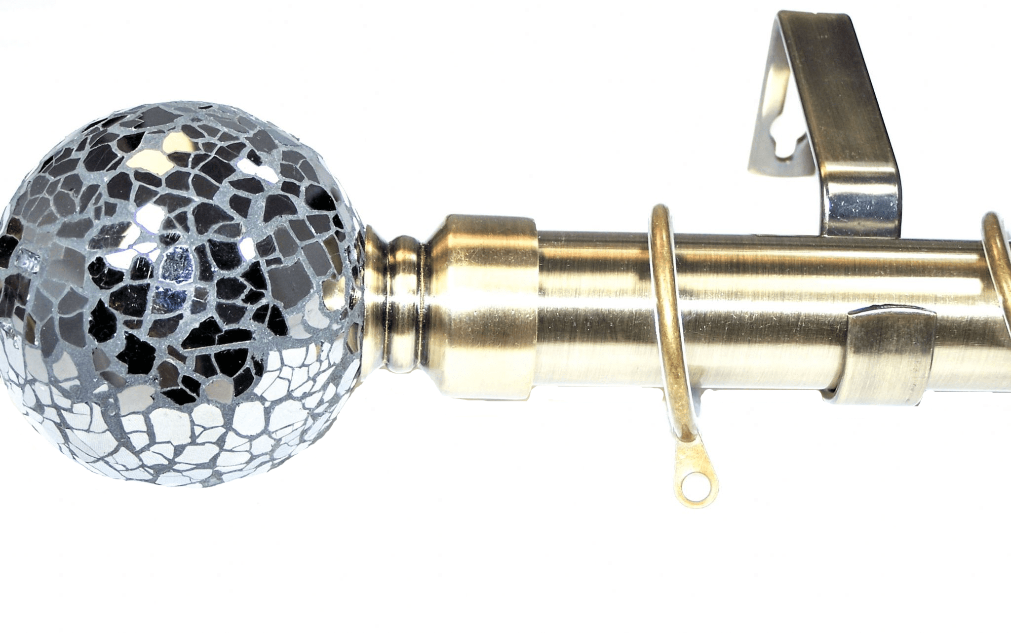 28mm Antique Brass Curtain Pole Black Mosaic Finials