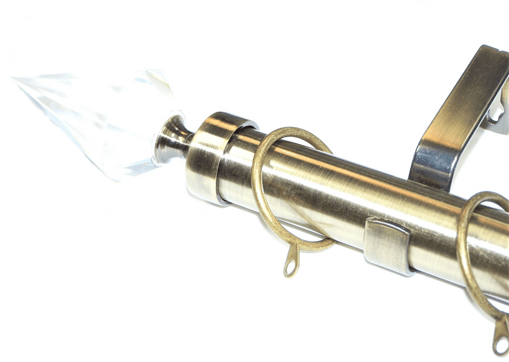 28mm Antique Brass Curtain Pole Crystal Spear Finials